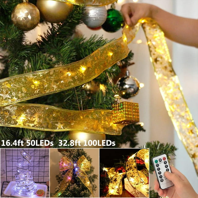 Rosnek Christmas Ribbon Lights 16.4Ft Battery Powered Christmas Tree Fairy Lights with Remote 8