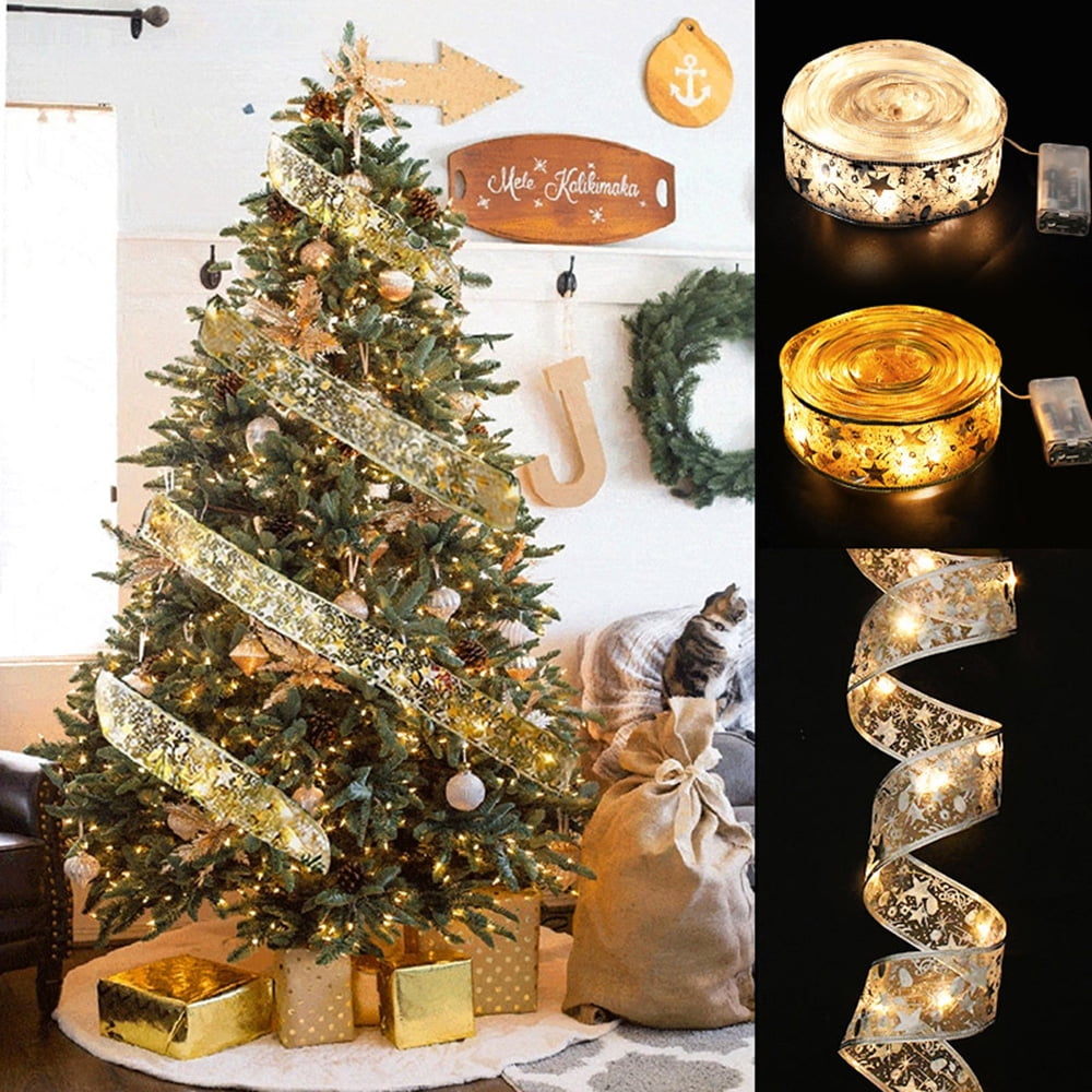 Rosnek Christmas Ribbon Lights, Battery Powered Double Layer Copper ...