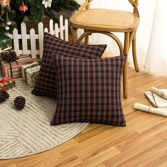 Rosnek Christmas Scottish Tartan Plaid Throw Pillow Covers Farmhouse Classic Decorative Square Cushion Cases for Home Decor Sofa Couch, 2 Pack