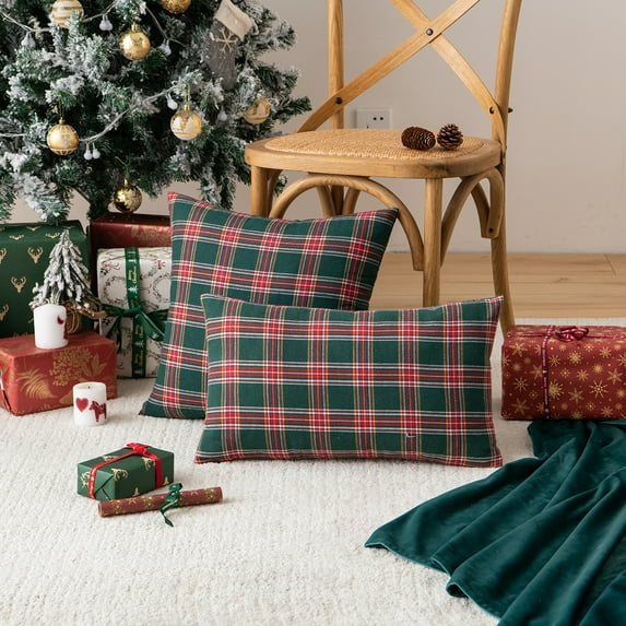Rosnek Christmas Scottish Tartan Plaid Throw Pillow Covers Farmhouse Classic Decorative Square Cushion Cases for Home Decor Sofa Couch, 2 Pack