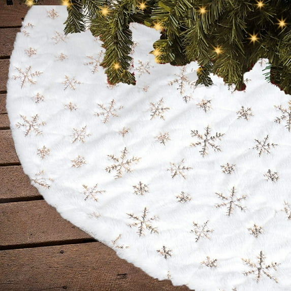 Rosnek Christmas Sequin Tree Skirt, 48 inches White Luxury Faux Fur Tree Skirt Christmas Decorations Holiday Thick Plush Tree Xmas Ornaments