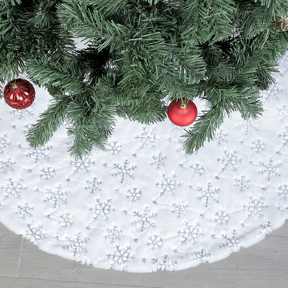 Rosnek Christmas Sequin Tree Skirt, 48 inches White Luxury Faux Fur Tree Skirt Christmas Decorations Holiday Thick Plush Tree Xmas Ornaments