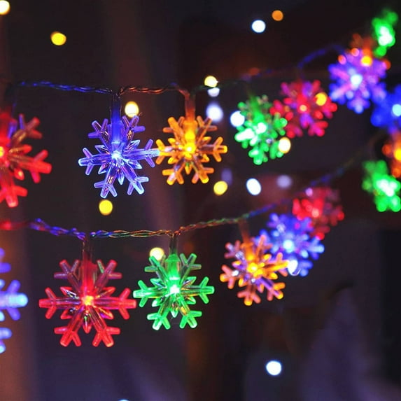 Rosnek Christmas Snowflake String Lights, LED Battery Operated Fairy Lights Decorative Lights for Xmas Party Bedroom Decor Indoor Outdoor