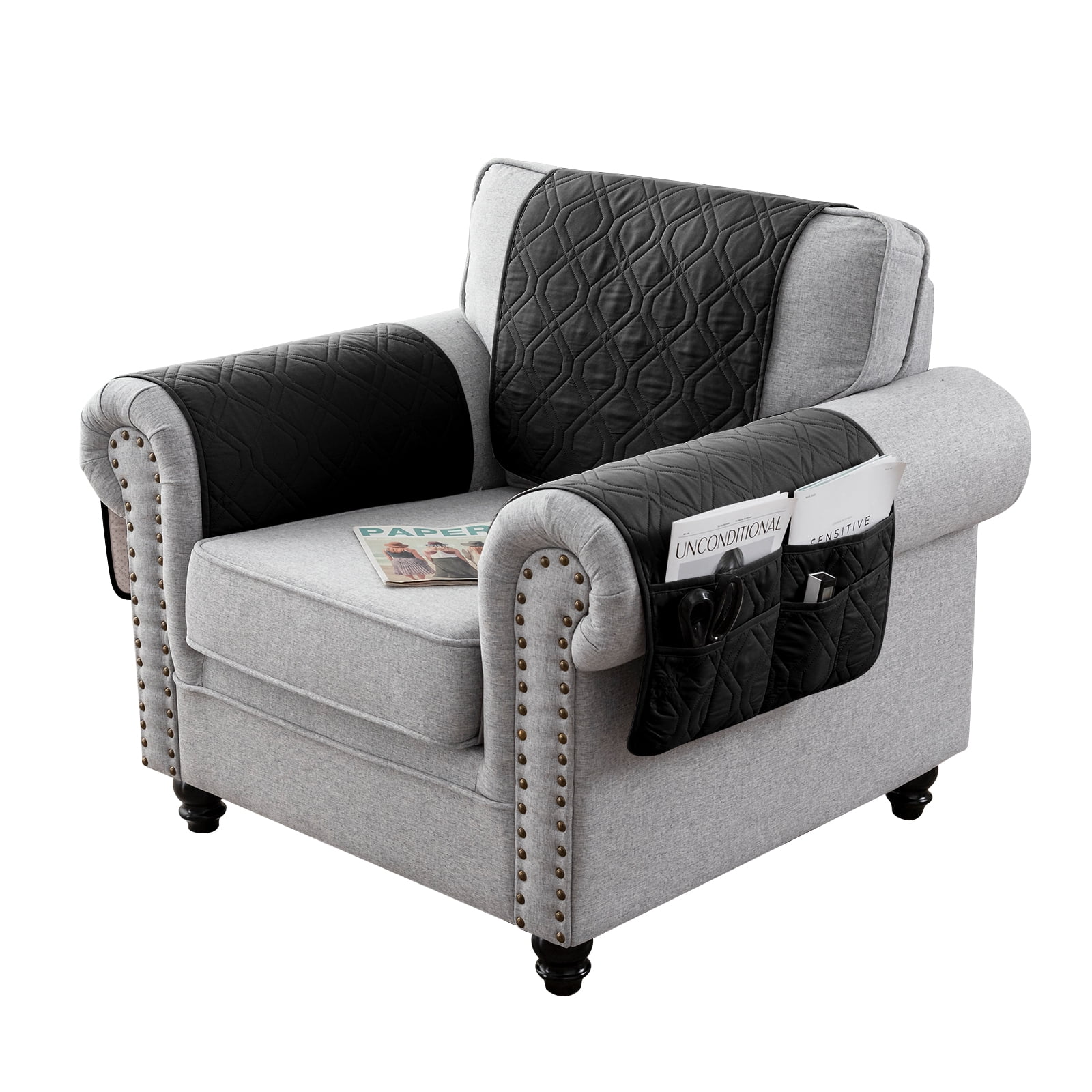 Rosnek Couch Armrest Covers with Side Pocket Waterproof Quilted Sofa ...