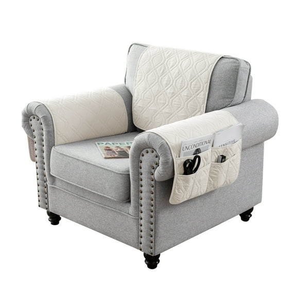 Rosnek Couch Armrest Covers with Side Pocket Waterproof Quilted Sofa Arm Cover Organizer Non-Slip Chair Protector for Dogs