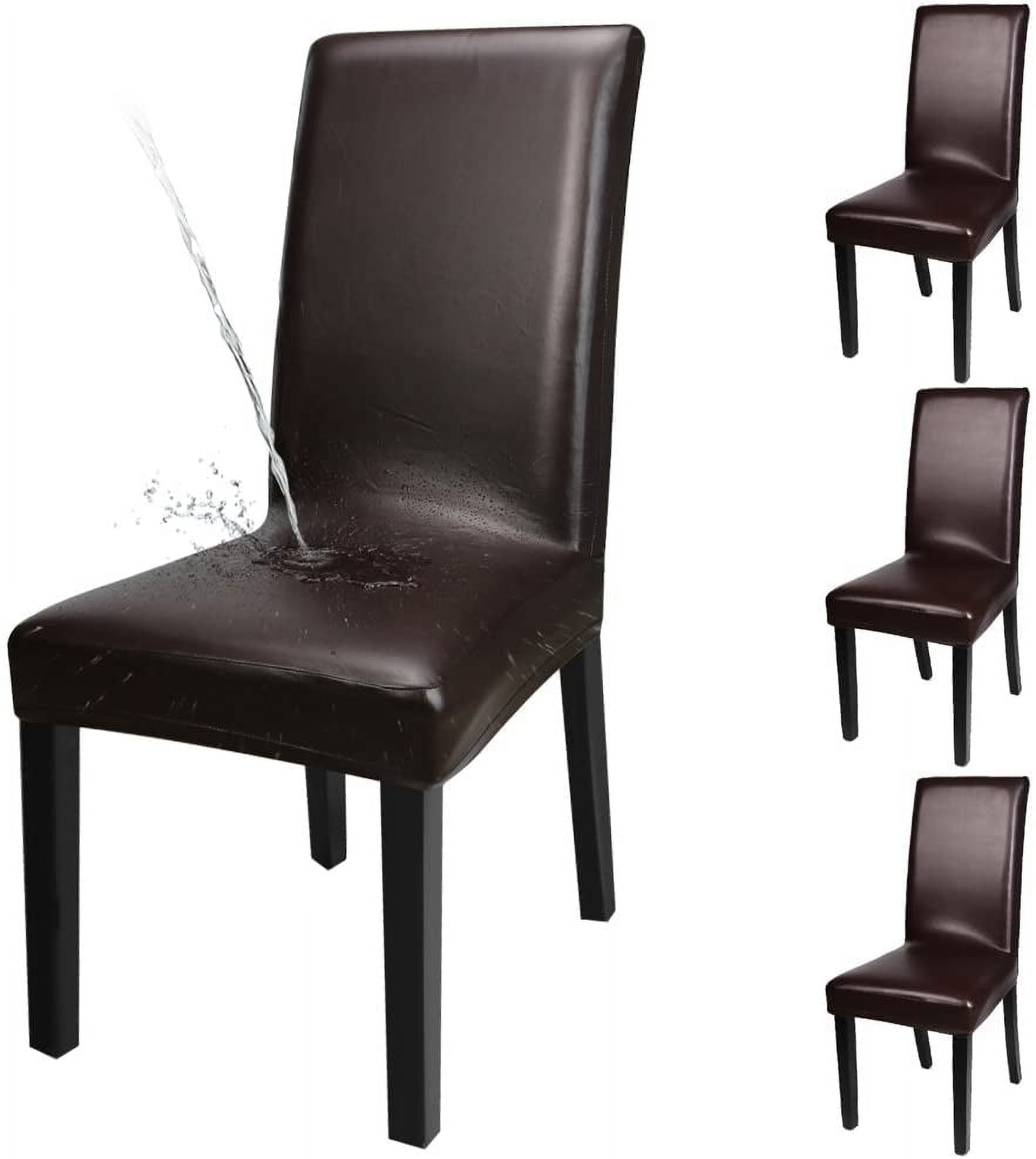 Deep Coffee PU Leather Waterproof Stretch Dining Chair Covers, Set of 4