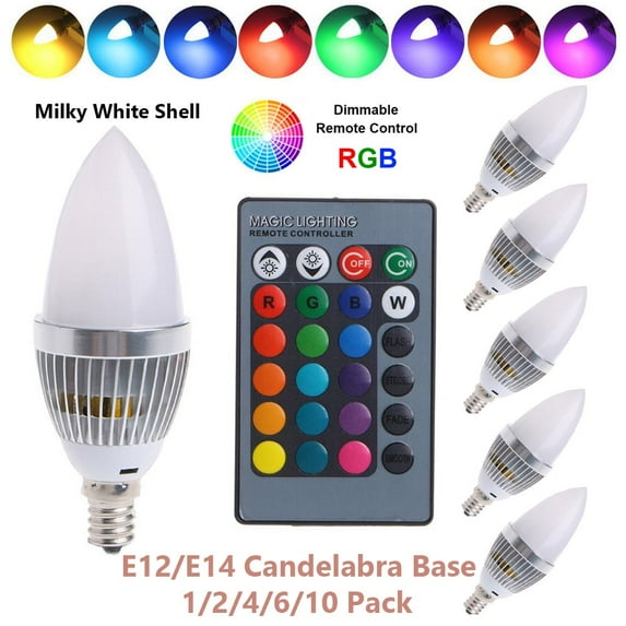 Rosnek E12 E14 LED Candelabra Light Bulbs, 3W RGB 16 Color Changing Candle Bulb Decorative Chandelier Light Bulb with Remote Control for Home Bar Party KTV