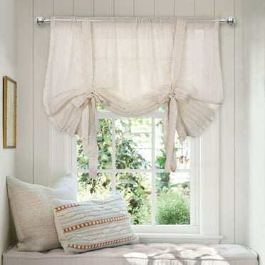 Rosnek Farmhouse Linen Tie Up Curtain, 42"x 45" Light Filtering Rod Pocket Window Sheer Curtain Tie up Shade for Living Room Bedroom