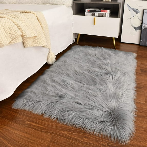 Rosnek Fluffy Rug Soft Shaggy Faux Fur Area Rug Luxury Plush Rectangle Carpet for Bedroom Living Room, 23.6"x 47.2", Gray
