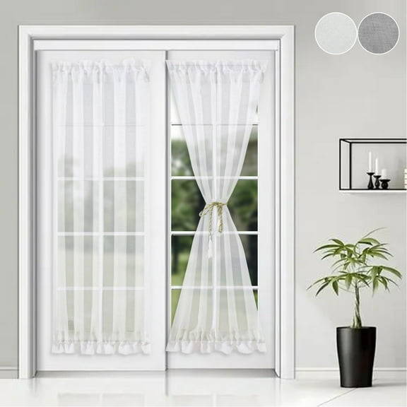 Rosnek French Door Curtain 2 Panels Rod Pocket Semi Sheer Voile for Front Door Glass Door Window Drapes, White, 25"x 40"