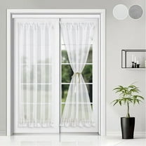 Rosnek French Door Curtain 2 Panels Rod Pocket Semi Sheer Voile for Front Door Glass Door Window Drapes, White, 25"x 40"