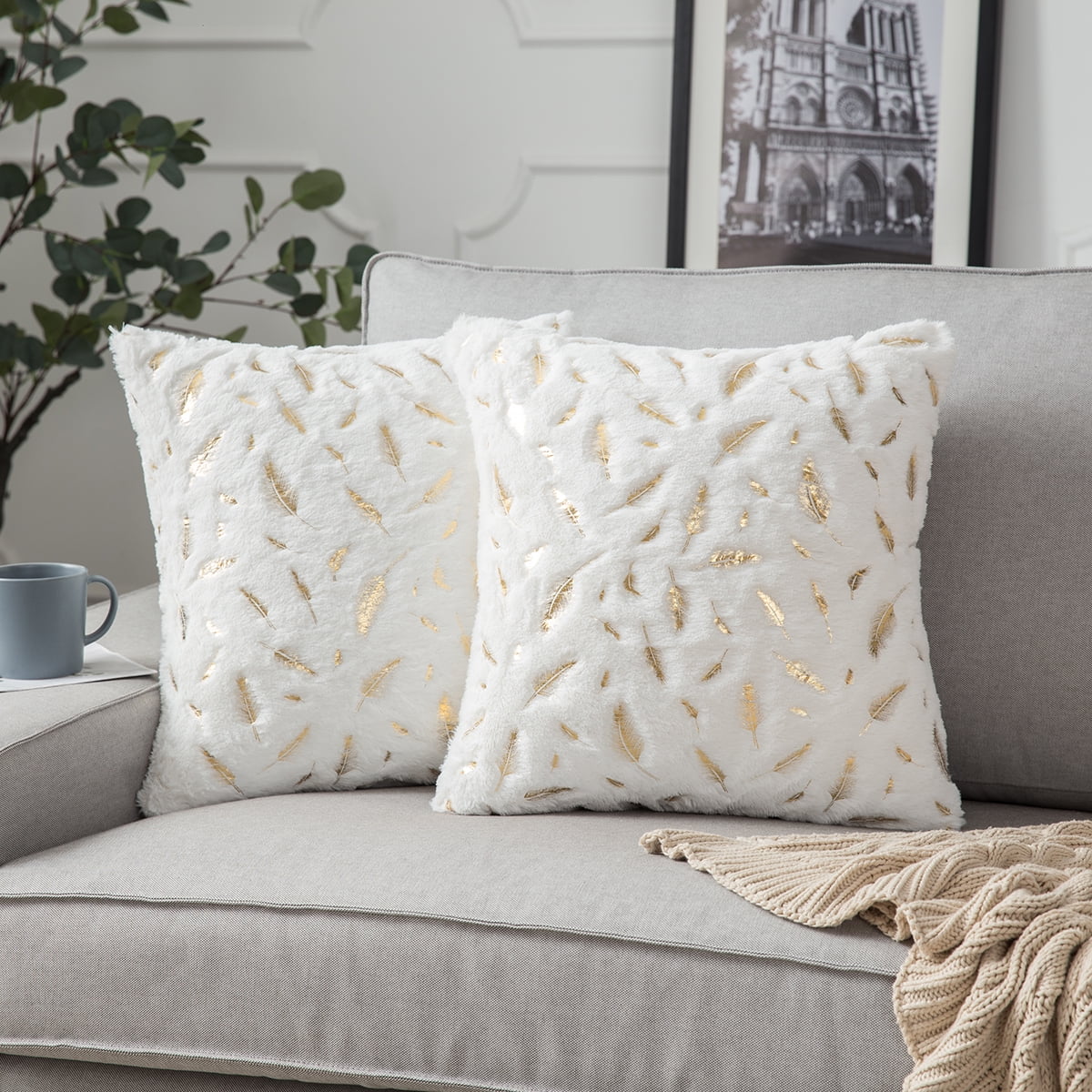 Rosnek Gold Stamping Cushion Cover Soft Plush Feather Faux Fur Throw Pillow Cases Velvet Shaggy Decor Pillow Cover Bed Sofa Pad Walmart