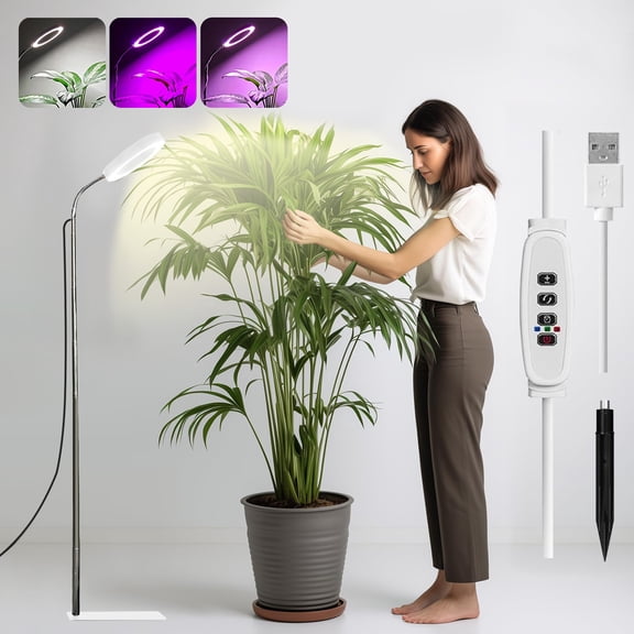 Rosnek Grow Lights for Indoor Plants Full Spectrum with Stand, Floor Plant Growing Lamp for Large Plants, Auto ON/Off Timer 3/9/12H, 3 Light Mode, 9.8-61 inches Adjustable Height