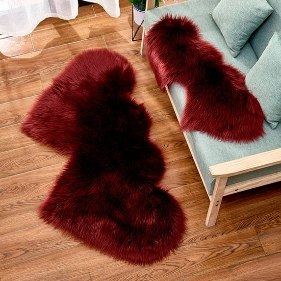 Rosnek Heart Shape Rugs Carpet, Fluffy Faux Sheepskin Area Rug, Love Shaped Plush Mats for Living Room Sofa Floor Bedroom Home Decor Rugs