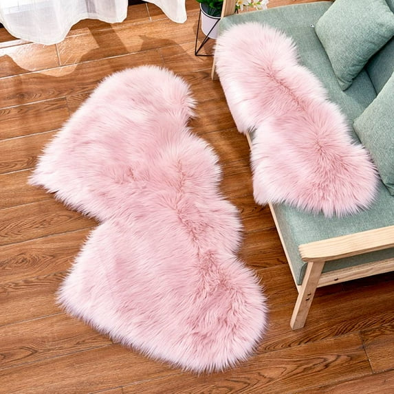 Rosnek Heart Shape Rugs Carpet, Fluffy Faux Sheepskin Area Rug, Love Shaped Plush Mats for Living Room Sofa Floor Bedroom Home Decor Rugs