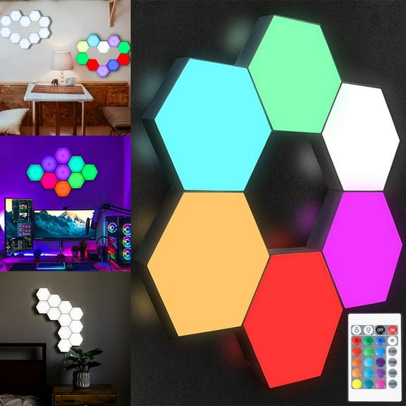 Rosnek Hexagon Lights with Remote, Smart DIY Hexagon Wall Lights Touch-Sensitive Geometric RGB Lighting with USB-Power for Gaming Room Bedroom Party Decor