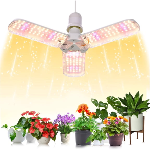 Rosnek LED Grow Light Bulb for Indoor Plants 20/40/60W Full Spectrum Plant Light, E26 Lamp Holder 2/3/4 Leaves Foldable Design, LED Growing Lamp for Seeds, Vegetable, Flower