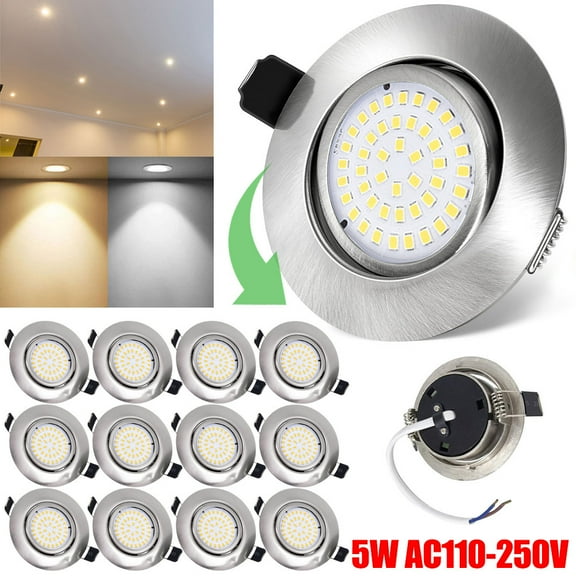 Rosnek LED Recessed Ceiling Light Lamp 5W Round downlight Adjustable Angle Indoor Lighting Ceiling Fixture For Home Office Commercial Lighting