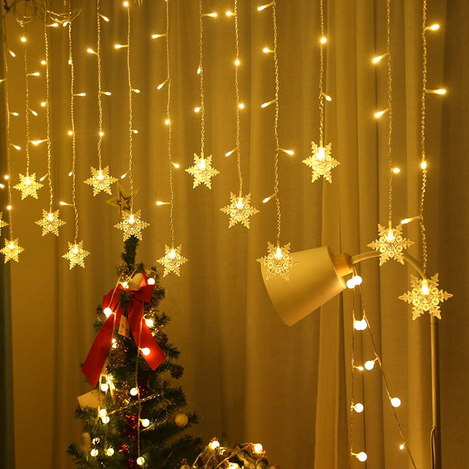 Rosnek LED Snowflake Curtain String Lights, 12ft/3.5M 96LED Memory 8