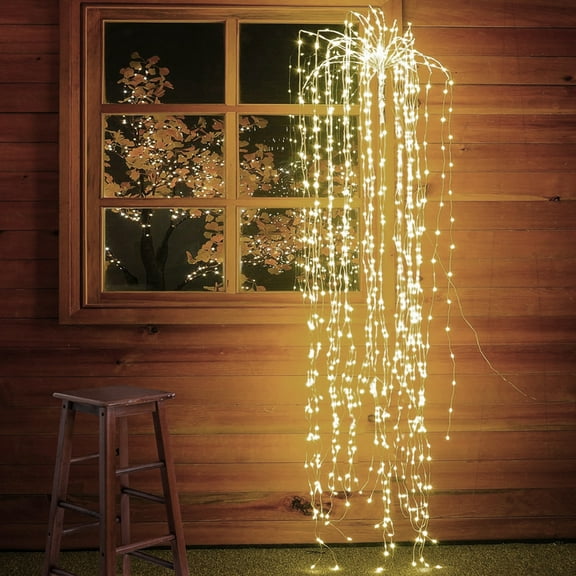 Rosnek LED Waterfall Fairy Light Battery Operated, 3.28FT 8 Flashing Modes Waterproof Christmas Tree Decorative Hanging Light, Remote Control Timer and Hooks for Indoor Outdoor Decor