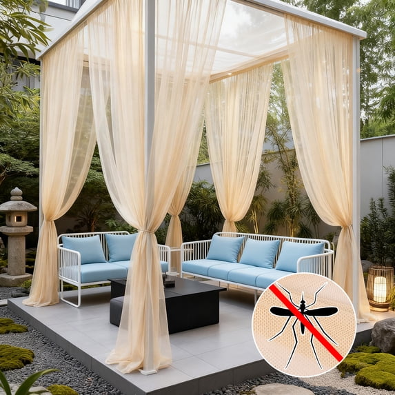 Rosnek Large Size Outdoor Mosquito Netting Curtain, DIY Cut to Size High Density Airy Mesh Net Outdoor Sheer Curtains for Patio Gazebo Porch Pergola, Rod Pocket 1 Panel (10.5 x 10 ft, Beige)