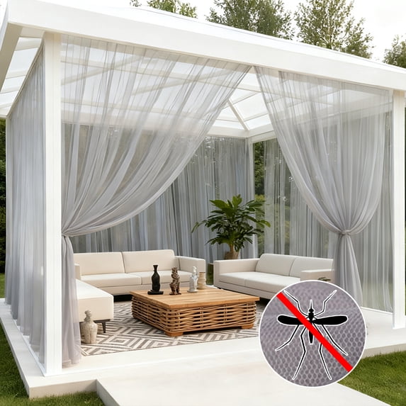 Rosnek Large Size Outdoor Mosquito Netting Curtain, DIY Cut to Size High Density Airy Mesh Net Outdoor Sheer Curtains for Patio Gazebo Porch Pergola, Rod Pocket 1 Panel (10.5 x 7 ft, Gray)