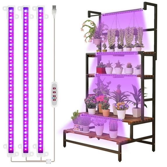 Rosnek Led Grow Lights Strips for Indoor Plants, Red Blue Full Spectrum 42-288 LEDs Plant Lamp with Auto Timer for Shelves Hydroponics Succulent