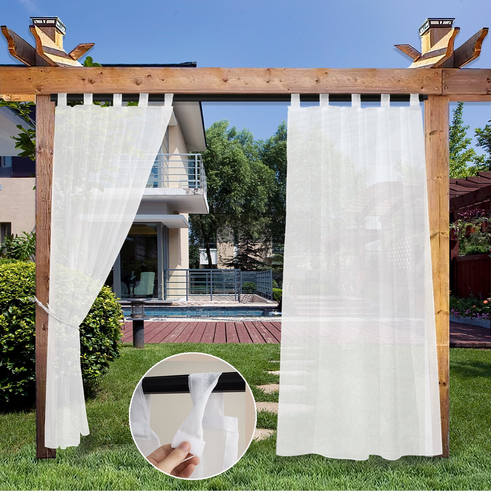 Rosnek Linen Outdoor Sheer Curtain for Patio, 52" x 108" Waterproof Tab ...
