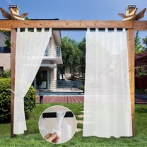 Rosnek Linen Outdoor Sheer Curtain for Patio, 52" x 84" Waterproof Tab Top Sheer Curtains Half Privacy for Porch Pergola, White, 1 Panel