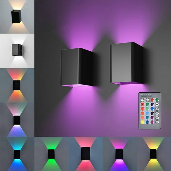 Rosnek Modern LED Wall Sconce Up Down RGB Wall Mount Light with Remote Control 5W Hallway Wall Lighting for Living Room Bedroom Hallway Corridor, 2 Pack