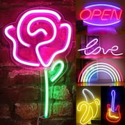 Rosnek Neon Sign, Led Neon Light Wall Light Wall Decor, Battery or USB Powered Light Up Acrylic Neon Sign for Bedroom, Kids Room, Living Room, Bar, Party, Christmas, Wedding