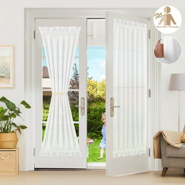 Rosnek Non-See-Through French Door Curtains for Front Door, Privacy Semi Sheer Window Curtains Rod Pocket Light Filtering French Door Curtains for Doors with Glass, 25"x 40", 1 Panel