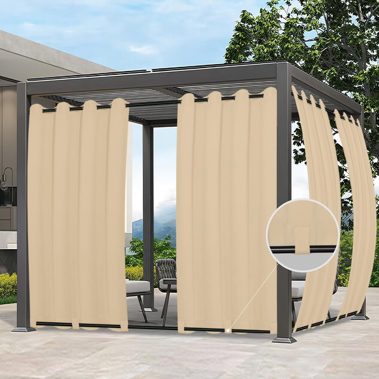 Rosnek Outdoor Curtains for Patio Waterproof Windproof Grommet Top and ...
