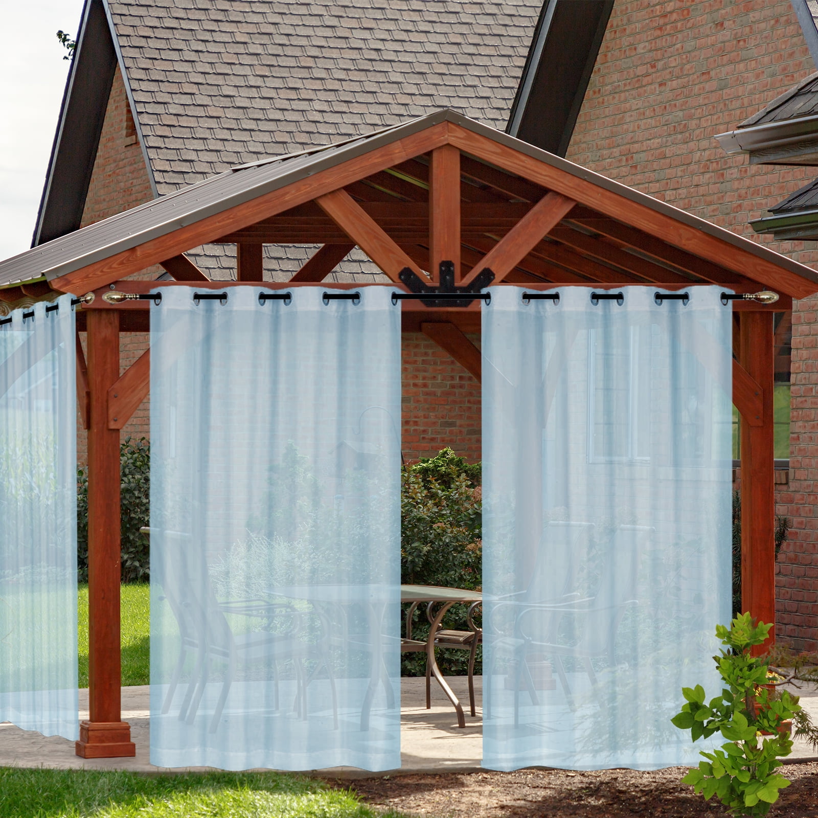 Rosnek Outdoor Linen Sheer Curtains for Patio Waterproof 52 x 84inch ...