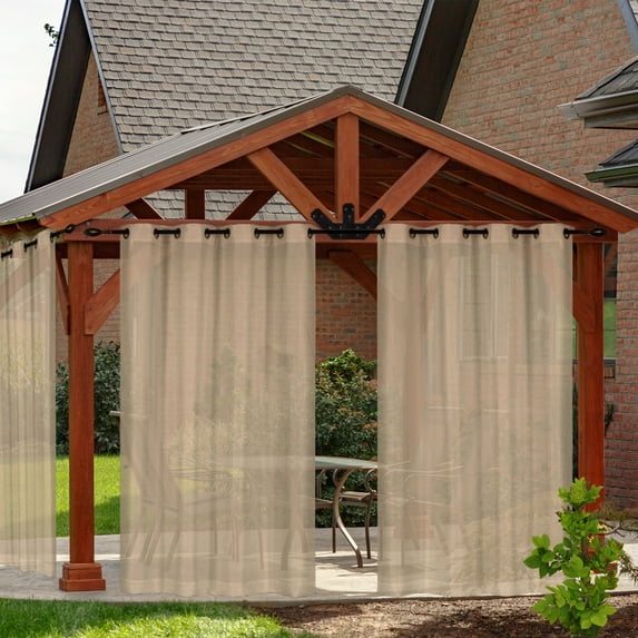 Rosnek Outdoor Linen Sheer Curtains for Patio Waterproof 52 x 96inch Grommet Semi-Sheer Voile Drape for Living Room, Porch, Pergola, Gazebo, Taupe, 1 Panel