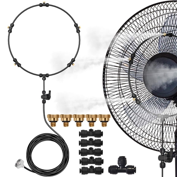 Rosnek Outdoor Misting Fan Ring Kit for Patio backyard, 5 Nozzle PE Tube Misting Cooling System, Water Misters for Cooling Patios