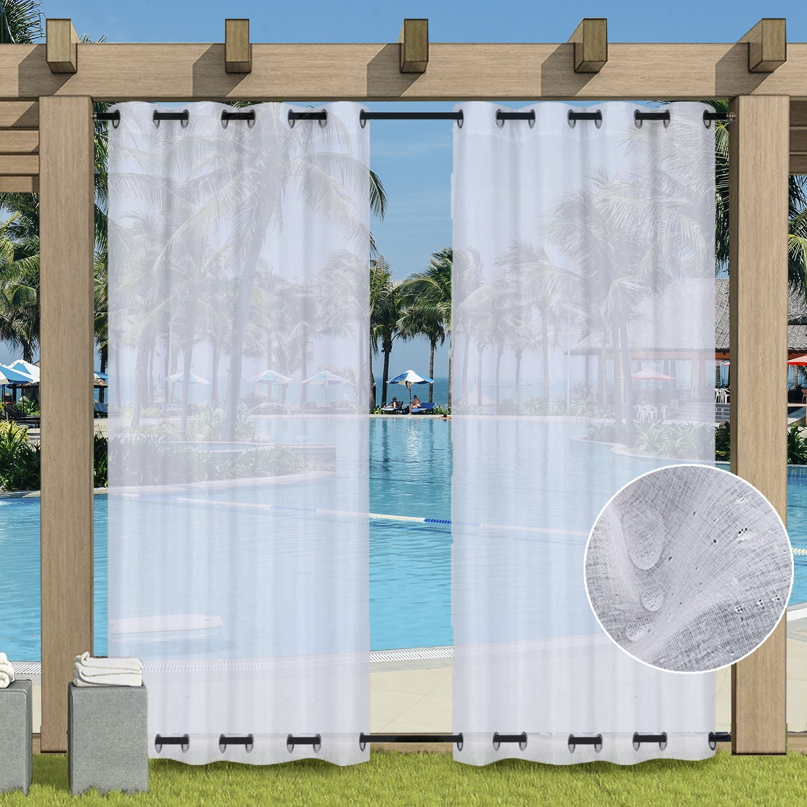 Rosnek Outdoor Sheer Curtain for Patio Waterproof, Top & Bottom Groment ...