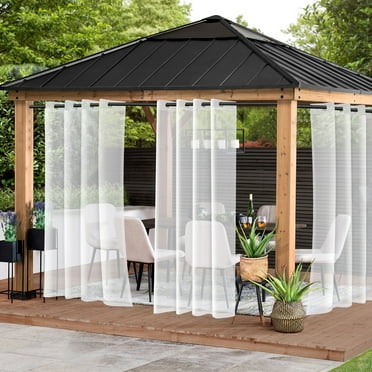 Rosnek Outdoor Sheer Curtains for Patio, 52 x 84 inch Waterproof Grommet Voile Drapes for Living Room, Bedroom, Porch, Pergola, Cabana, 1 Panel, White