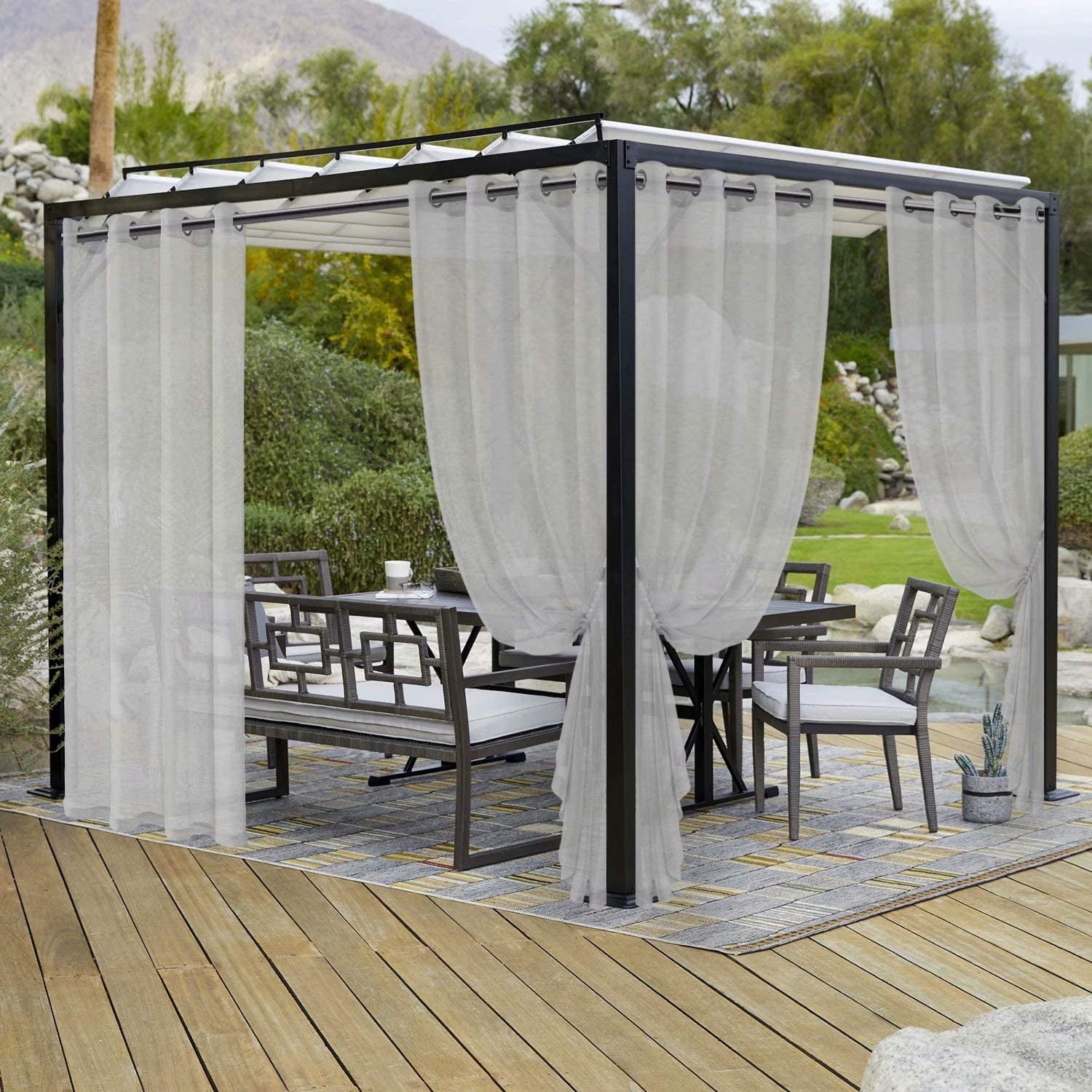 Rosnek Outdoor Sheer Curtains for Patio Waterproof 52"x 84" Linen Look ...