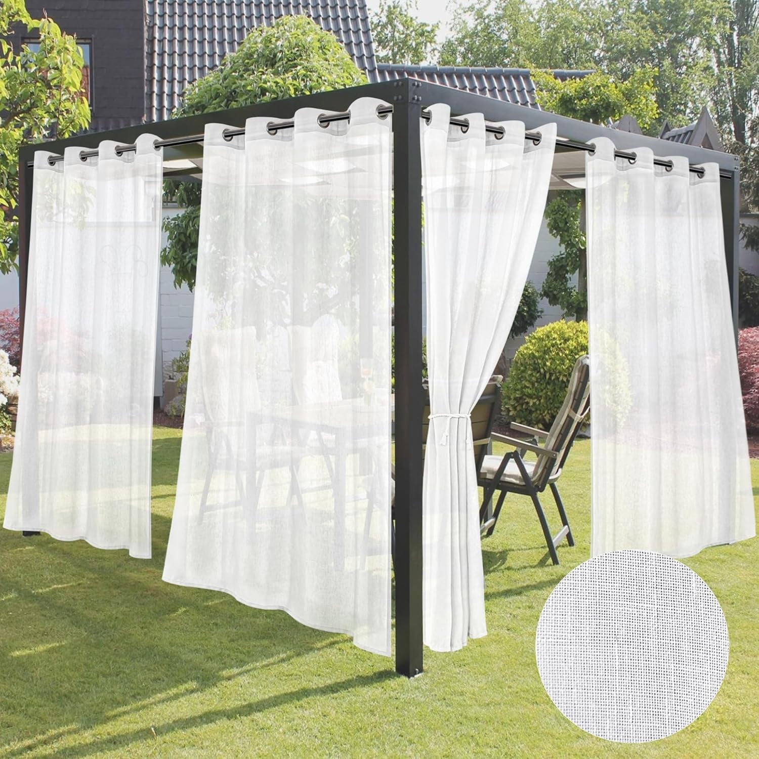Rosnek Outdoor Sheer Curtains for Patio Waterproof 52"x 84" Linen Semi ...