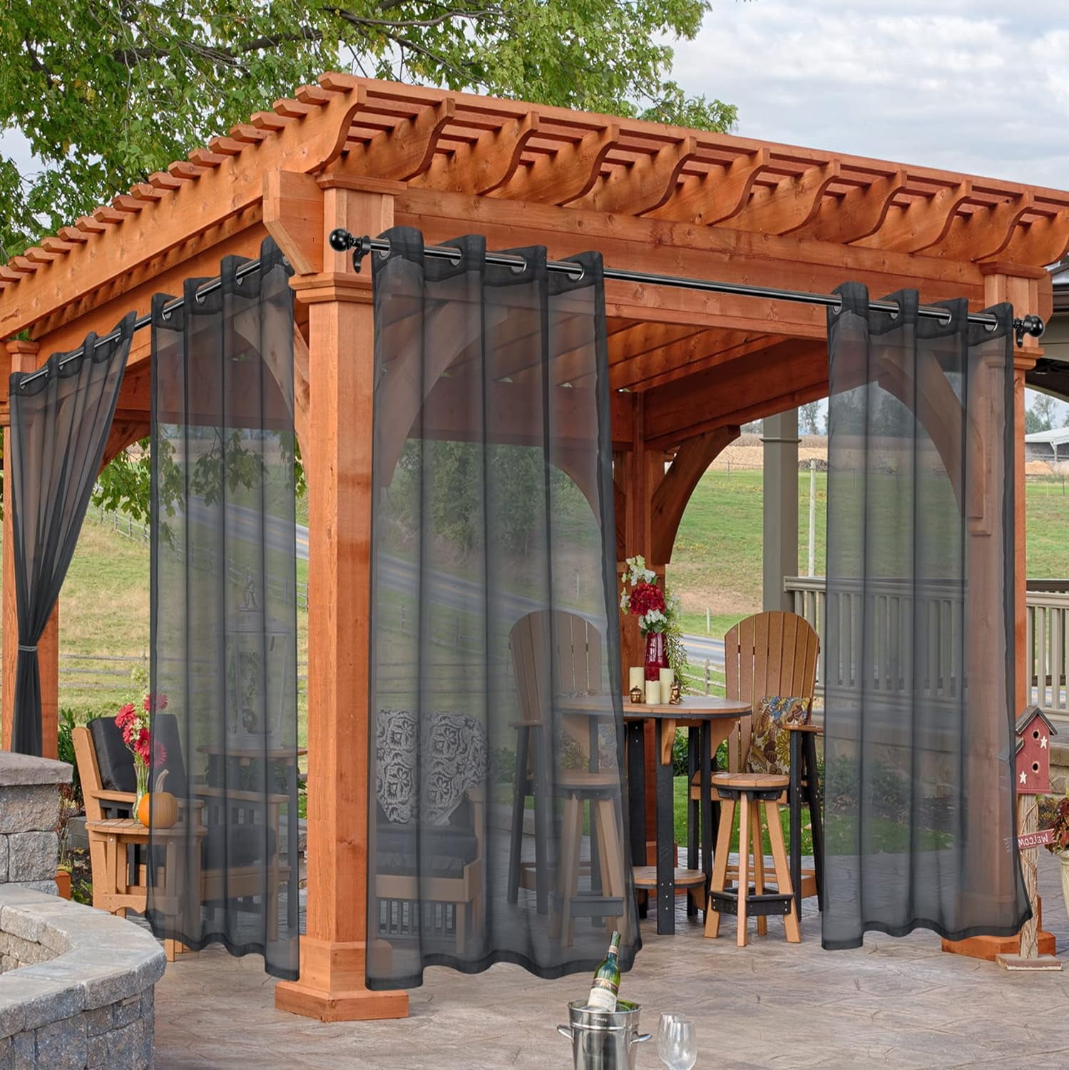 Rosnek Outdoor Sheer Curtains Waterproof Light Filtering Voile Outside ...