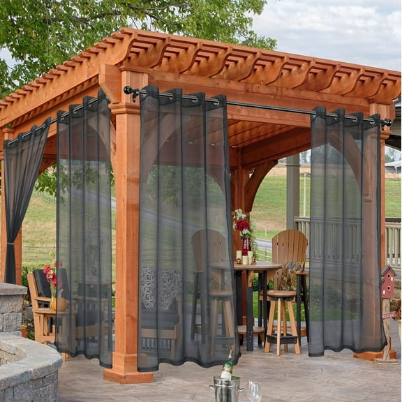 Rosnek Outdoor Sheer Curtains Waterproof Light Filtering Voile Outside Curtains Grommet Drapes for Front Porch, Gazebo, Pergola, Backyard, 1 Panel
