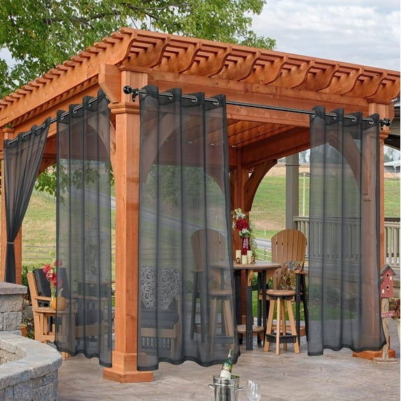 Rosnek Outdoor Sheer Curtains Waterproof Light Filtering Voile Outside Curtains Grommet Drapes for Front Porch, Gazebo, Pergola, Backyard, 1 Panel