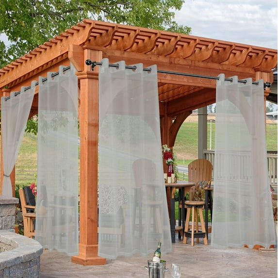 Rosnek Outdoor Sheer Curtains Waterproof Light Filtering Voile Outside Curtains Grommet Drapes for Front Porch, Gazebo, Pergola, Backyard, 1 Panel