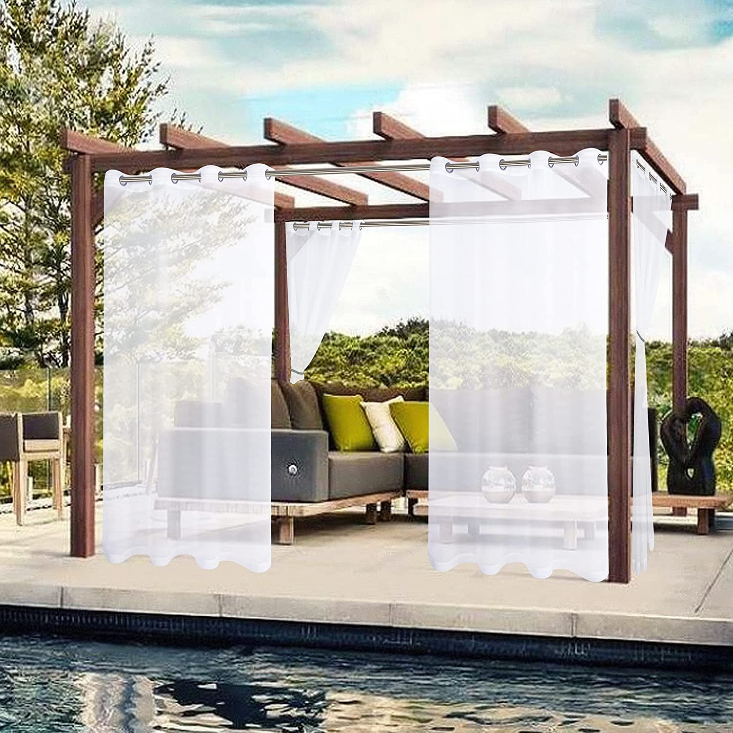 Rosnek Outdoor Sheer Curtains for Patio Waterproof, Quick Dry Privacy ...