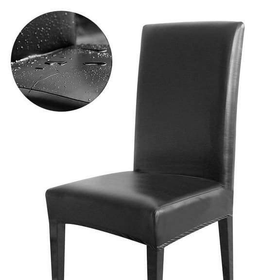 Rosnek PU Faux Leather Chair Slipcover Dining Chair Cover, Solid Waterproof Oilproof Stretch Dining Chair Protector Cover, Black