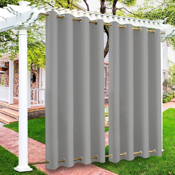 Rosnek Patio Waterproof Outdoor Curtains, Thermal Insulated Top and Bottom Grommets Windproof Outdoor Drape Keep Privacy for Pergola, Porch, 1 Panel