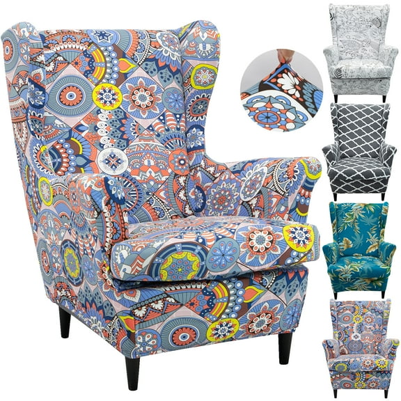 Rosnek Printed Wingback Chair Slipcover Wing Chair Cover Furniture Protector 2 Pcs