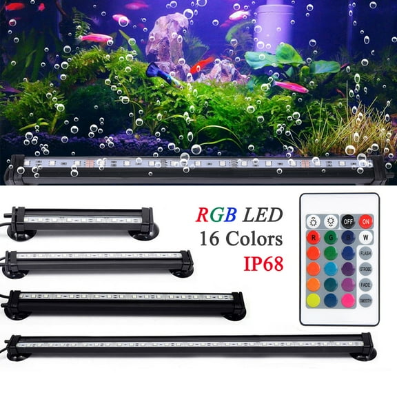Rosnek RGB Aquarium Lights, Underwater LED Fish Tank Lights IP68 Waterproof Color Changing Submersible Air Bubble Lamp with Remote Control LED Light bar Stick
