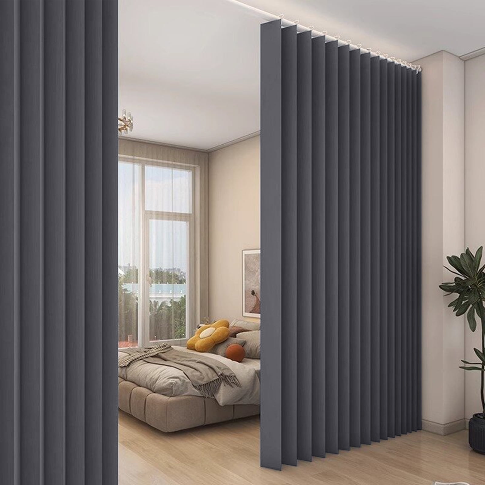 Rosnek Room Divider Curtain, Vertical Sense Privacy Drapes Door Curtains Closet Curtains with Hooks for Living Room Bedroom, 100"x 84", Dark Gray, 1 Panel